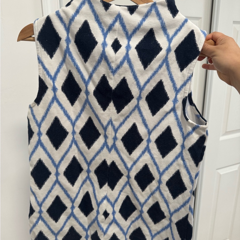 High Neck Button Shoulder Shell - Diamond Print - image 4